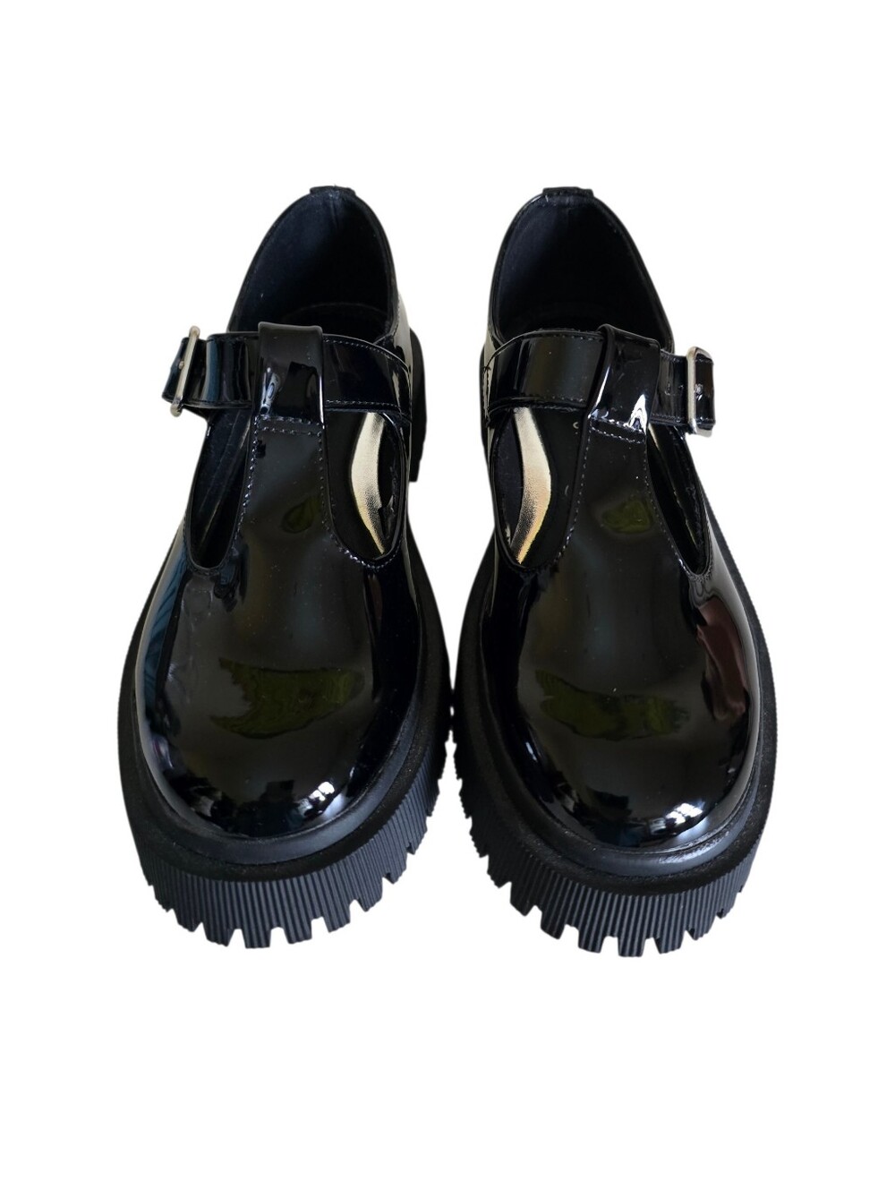 NEW 🌹 Zara Women's Black Patent T-Bar Mary Jane Chunky Heel Shoes - Picture 4 of 16